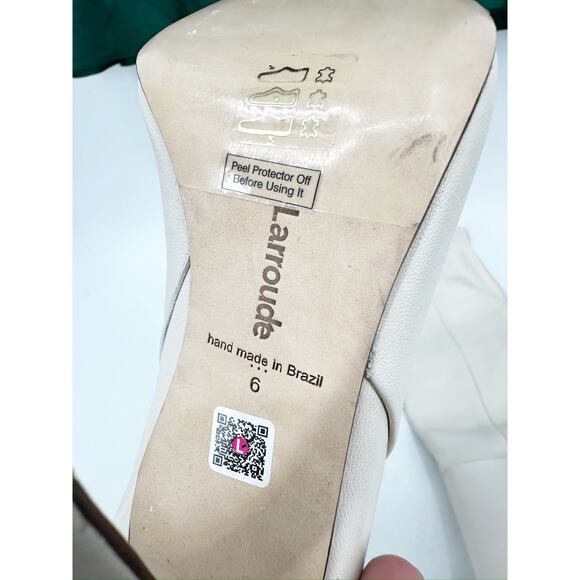 Larroude Kate Ivory Leather Stiletto Heel Pointed Toe Tall Boots Size 6 - Picture 6 of 7